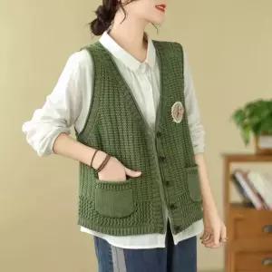 앤트맨 가을 빈티지 여친 니트 슬림핏 브이넥 조끼 쇼트 면사 OPH3