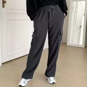 스웨이드 여성 카고 팬츠 와이드 바지 여자 밴딩 겨울운동복 스포츠의류 따뜻한