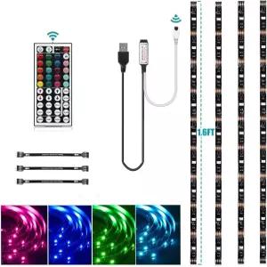 후후이 USB LED 스트립 조명 키트 프리컷 1.64피트/6.56피트 RGB 4개 리모컨이 있는 컬러 변경 TV 백라이트