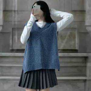 여성 언발란스 루즈핏 브이넥 심플 오버핏 사이드슬릿 니트조끼