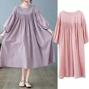 7257 퍼프소매 루즈핏원피스 박시 면원피스 여름 린넨 치마