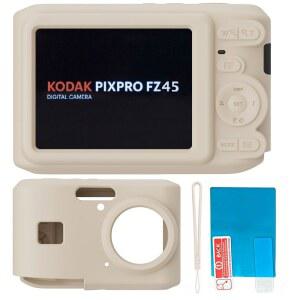 화면 보호기가 있는 코닥 픽스프로 FZ45 디지털 카메라용 TUOUT 실리콘 케이스와 액세서리용 랜야드 - 라이스 화이트