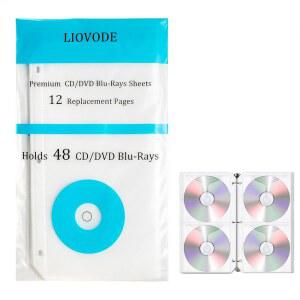 리오보드 CD 바인더 페이지 링 3개용 리필 시트 DVD 48개 보관 블루레이 인서트용 케이스 슬리브 홀더 정리함 보관함 1팩12페이지