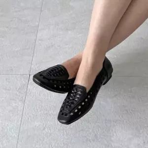 빅사이즈 소가죽 여름 펀칭 플랫 슈즈 5SS하객 여성패션단화 여자구두