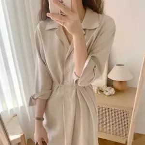 셔츠카라 여리핏 롱원피스고급 명품 허리끈 카라넥 여리 하객코디 끈원피스 하객룩 벨트 슬데일리 데이트