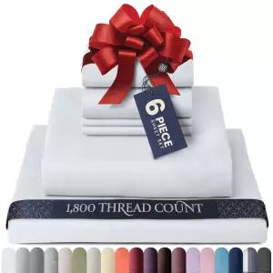 벨라도르 실크 소프트 킹 화이트 시트 세트 - 사이즈 침대용 럭셔리 6피스 탄력 있고 통기성이 좋은 안전한