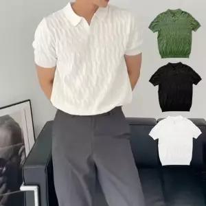 남성 데일리 패턴 여름 카라 반팔 니트남자브이넥 오버핏 니트티 와플 하찌 팔니트 니트 어깨넓어보이는 긴