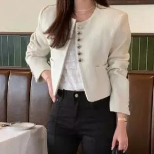 여성 은장 버튼 트위드 자켓 1P 정장 마이 하객룩가을 크롭 여자 봄가을 재킷 간절기 긴팔 데일리 하객 아