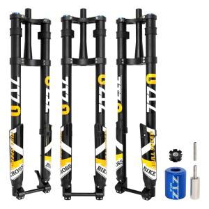 오버허브 29인치 산악 자전거 에어 인버티드 서스펜션 포크, 스루 액슬 15 110mm 여행용 200mm 더블 크라운 MTB 수동 잠금, 리바운드 조정 스트레이트 테이퍼 디스크 브레이크 프론트 포크