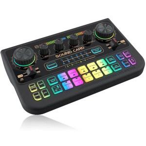 수포믹서 X1 게이밍 오디오 믹서 1200mAh 오디오 인터페이스 - PC 팟캐스트 스트리밍 사운드 보드 보이스 체인저 라이브 사운드 카드(DJ 믹서 효과 포함) (블랙)