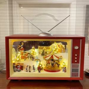 크리스마스 오르골 레트로 뮤직박스 산타 옛날 TV 아날로그 미니어처 선물용