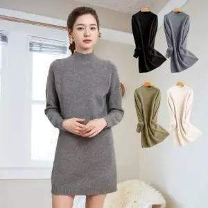 [에이치플러스몰]데일리룩 반목 울 니트 원피스 루즈핏 데이트 스타일