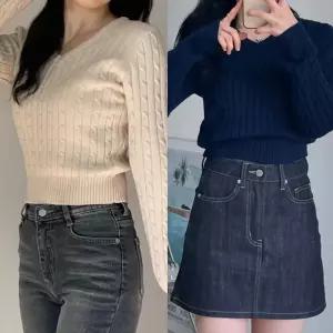 온모어 여성니트 봄니트 KNIT 크롭브이넥니트여친룩 겨울티 여자 예쁜 꽈배기 V넥