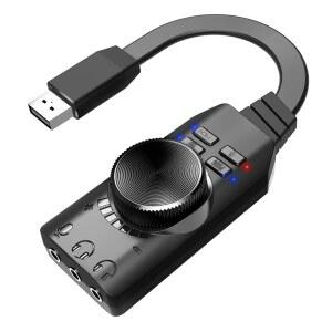 ERYUE 사운드 카드 GS3 USB 2.0 외장 사운드 카드 가상 7.1 채널 사운드 카드 어댑터 플러그 앤 플레이 헤드폰 마이크 잭 제어 음소거 마이크 게임 사운드 효과 업그레이드 버전 데스크톱용