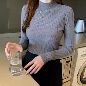 여성 소프트 잔잔한 세로 골지 부드러운 소재 신축성 좋은 긴팔 목티 셔츠 얇은 날씬해보이는 레이어드 슬