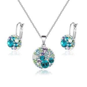 이브빅 오스트리아 크리스탈 원형 디스크 펜던트 목걸이 귀걸이 여성용 14K 골드 도금 저자극 주얼리 세트