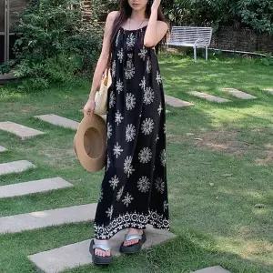 여성 루즈핏 끈나시 롱원피스 여름 휴양지룩캐주얼 캐쥬얼 휴양지 코디 동남아여행패션 휴가 시원한 끈원피