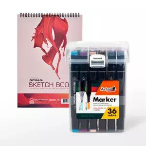 (아트메이트)마카트윈세트36색+상철스케치북A4 200g미술 마카펜 디자인 아티스트 캘리 일러스트 그림