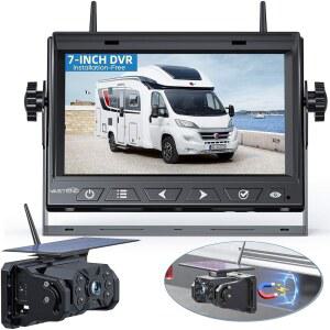 마그네틱 솔라 무선 백업 카메라 설치 없음 VASTEND 1080P 7인치 RV 박스 트럭 트레일러 캠핑카 카라반 후방 뷰 후진 카메라VS7A용 10000mAh 충전식 배터리 장착