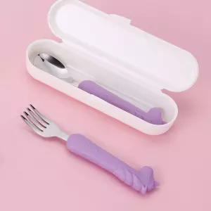 미비포유 실리콘 돌아기 스푼 포크 케이스 세트어린이식 휴대용 도시락 숟가락 이유식 이유