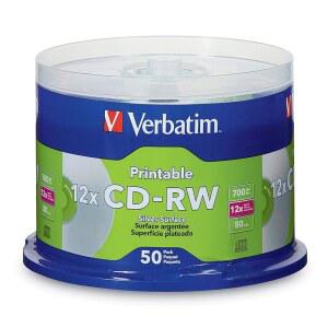 버바팀 CD-RW 700MB 2X-4X DATALIFEPLUS 실버 잉크젯 인쇄 가능 브랜드 허브 - 50PK 스핀들 95159