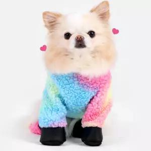 레인보우 곰털 하네스슈즈웨어강아지조끼 패딩 후리스 뽀글이 신발 애견 외출용품 올인원 강아지옷
