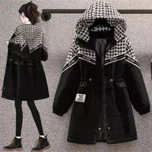 간절기 하운드체크 후드 바람막이 야상 아우터 F530320점퍼 여자롱 점퍼 봄가을코트 트렌치