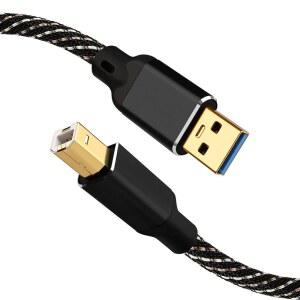 YYTCG 3.0 USB 9.84피트 하이파이 오디오 케이블 - USB A to USB B 4N OFC 코어 24K 금도금 커넥터 USB A to B 케이블(나일론 브레이드 포함) 사운드 카드 믹서 신디사이저(9.84피트 / 3m)와 호환 가능