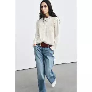 ZARA ZW 컬렉션 자수 셔츠 - 크림 619642