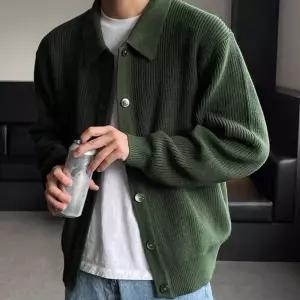 남성 댄디 스타일 깔끔한 실루엣 탄탄 카라넥 가디건빅사이즈 봄가디건 가을 남자루즈핏 숏가디건 니트 롱