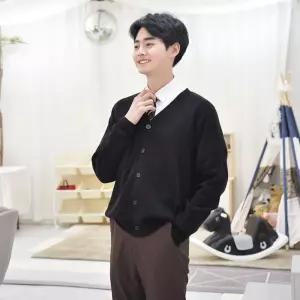 교복몰 보풀방지 블랙 가디건 남자 학생테마복 코스프레 코스튬 의상 브이넥 파티 디건 검정 남학생 단추