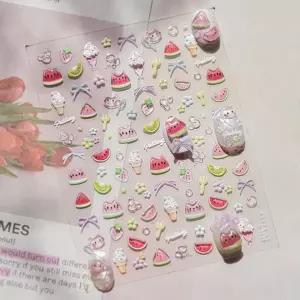 [셀러에이드]여름 바다 테마 고양이 수박 네일 스티커 엠보 디자인