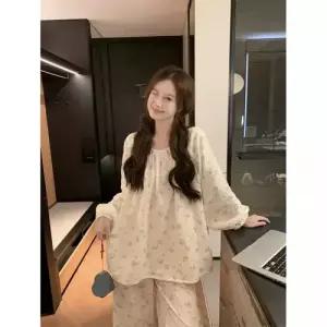 봄 잠옷세트 세트 MN 커플 컴포트 실내복 잠옷 이중 이른 면사 OOTD1