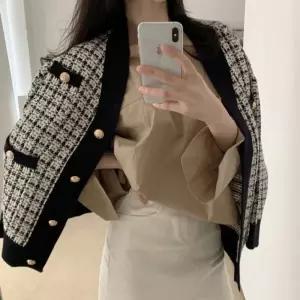 골드버튼 트위드 체크 가디건 자켓 하이엔드 오피스룩 SS-098모던스타일 가을코디 오피스 데일리 하객패션