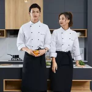 남녀공용 긴팔 조리사복 세트 작업 전문 요리사용셰프 주방유니폼 사옷 앞치마 기능사 가운 웨어