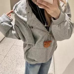 강아지 자수 패턴 루즈핏 얇은 회색 후드집업 긴팔티 NF-31남성 여자 반셔츠 집업 여성 남여공용