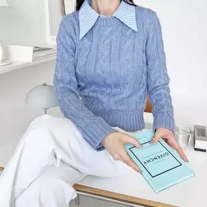 코코 꽈배기짜임 니트티 긴팔 라운드넥 여성 데일리골지 카라 브이 집업 롱니트 스퀘어 오버핏 여자크롭 후