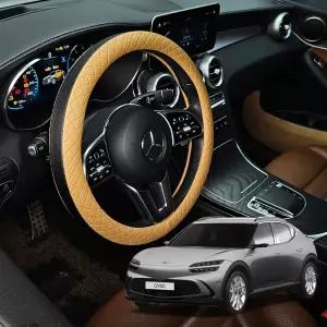 GV60 가죽 퀼팅 엠보싱 핸들커버 시즌2덮개 카바 운전대 논슬립 투톤 원형 D컷 더블D 편한그립감 편한 링편