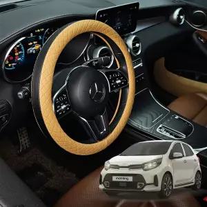 올뉴모닝 가죽 퀼팅 엠보싱 핸들커버 시즌2카바 운전대 논슬립 투톤 원형 자동차 차량용 덮개