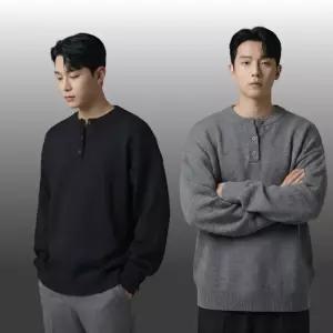 남자 겨울 간절기 기모 오버핏 라운드 티셔츠긴팔 니트 빅사이즈 남성