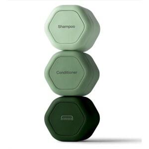 케이던스 여행용 용기 헤어케어 캡슐 세트 - 뚜껑이 있는 마그네틱 용기 여성/남성 여행 필수품 휴대 - 플렉스 미디엄 3종(1.32온스) - 빗 아이콘 라벨 - 에버그린