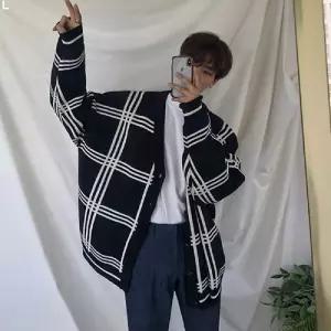 남성2컬러 간절기아우터 루즈핏체크 가디건 IS JK16롱 오버 니트 박시트 남자 브이넥