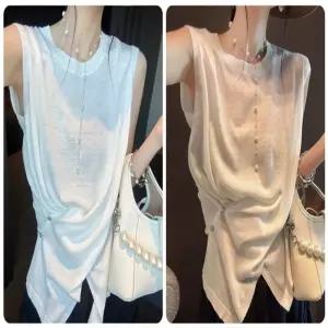 슬리브리스 탑 나시 여름 드레이프 티셔츠 민소매끈 패션 레이어드 이너 여성 여자