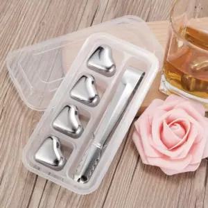 안 녹는 얼음 아이스큐브 4p세트(+집게) (하트) 안녹는 스텐 스테인레스 레스