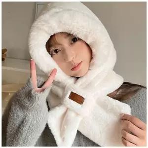 보송보송 극세사 후드 목도리 머플러 일체형 털모자 후드목도리 후드머플러 극세사모자