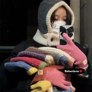 배색 단추 바라클라바 후드모자 넥워머 바라클라바 니트바라클라바 발라클라바