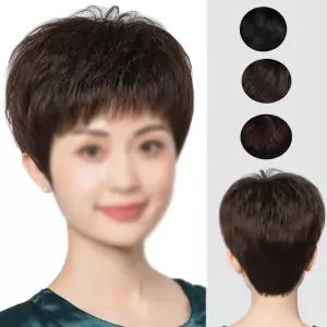 키밍 중년여성 인모 통가발 짧은가 자연스러운 패션전체가 엄마가 단가발 웨이브가 모자 숏컷가 할머니가