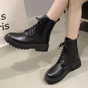 블랙미들 레이스업 워커부츠 여성 데일리스트릿룩 하이틴코디 사이드지퍼 플랫폼솔 트렌디 여자 슈즈