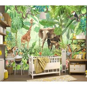 YIHWM-필 앤 스틱 열대 식물 동물 벽지 열대우림 정글 식물 잎사귀 남자 침실 대형 자가 접착 벽 벽화-118 x 85 69 평방 피트