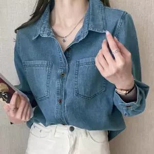 데님 셔츠 여성 긴팔 포켓 루즈핏 캐주얼 여자청남방 여자 청남 색남 진방 연방
